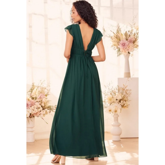 LULUS I'm All Yours Emerald Green Ruffled Maxi Dress Medium - Picture 2 of 4